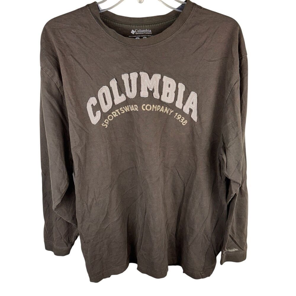 Columbia Mens Sportswear Long Sleeve Brown Shirt Size‎ Large Spellout